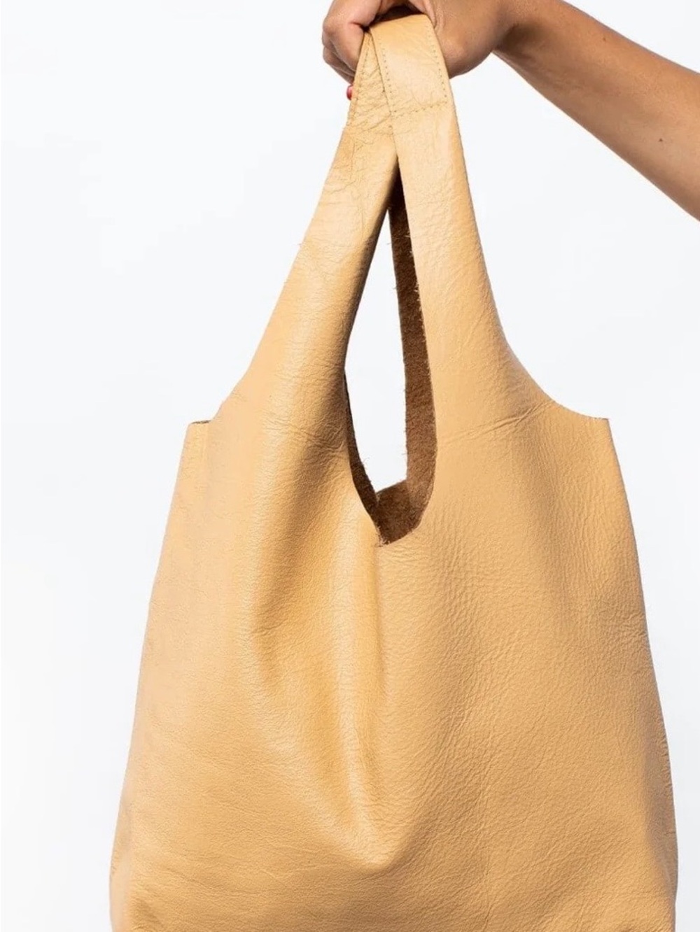 Minimalist Leather Tote Bag in Sand